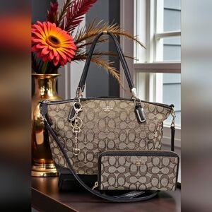 Coach Kelsey 2015 Brown and Tan Signature Bag and Wallet Set